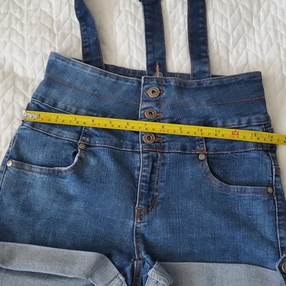 True Vintage Y2K Retro High Rise Overall Denim Shorts - Picture 5 of 15